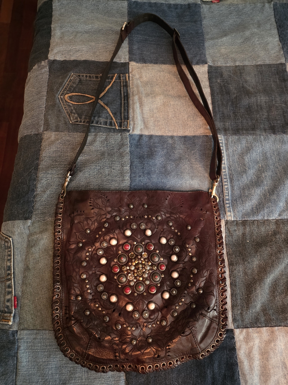 Campomaggi Embossed Embellished Brown Leather Bag New With Tags